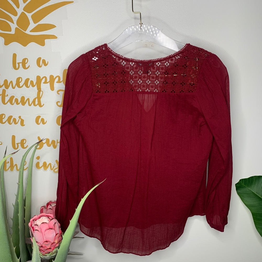 J.Crew Embroidered Gauze Top Tunic Burgundy Size 0 - Picture 6 of 8